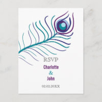 Mod violet, bleu turquoise paon mariage rsvp