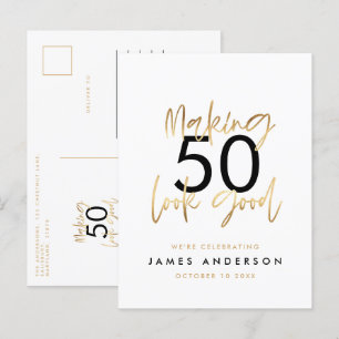 Invitation Carte Postale Moderne 50e anniversaire simple élégant script élé