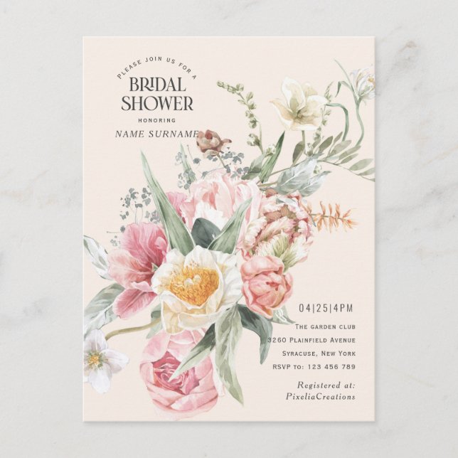 Invitation Carte Postale Moderne chic aquarelle jardin fleuri élégant invi (Devant)