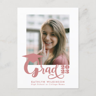 Invitation Carte Postale Moderne Dusty Pink Script tendance Photo Graduatio