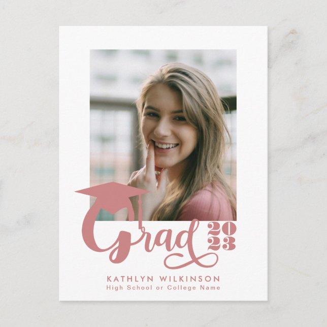 Invitation Carte Postale Moderne Dusty Pink Script tendance Photo Graduatio (Devant)