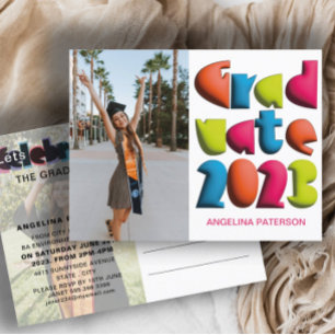Invitation Carte Postale Moderne Fun Bright Color Text Party Graduate