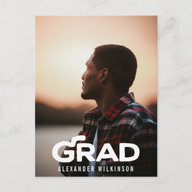 Invitation Carte Postale Moderne Gras Script Minimal Photo Graduation Party (Devant)