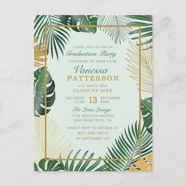Invitation Carte Postale Moderne Green Tropical Feuilles Moderne (Devant)