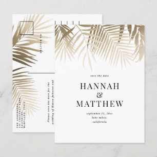 Invitation Carte Postale Moderne or feuille tropicale classe enregistrer la