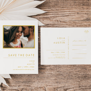 Invitation Carte Postale Moderne Police Dorée Minimaliste Photo Enregistrer