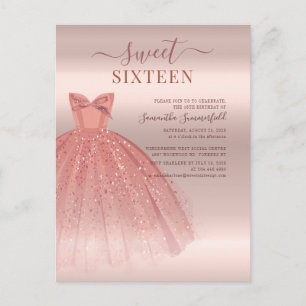 Invitation Carte Postale Moderne Sweet 16 Parties scintillant Script Rose O