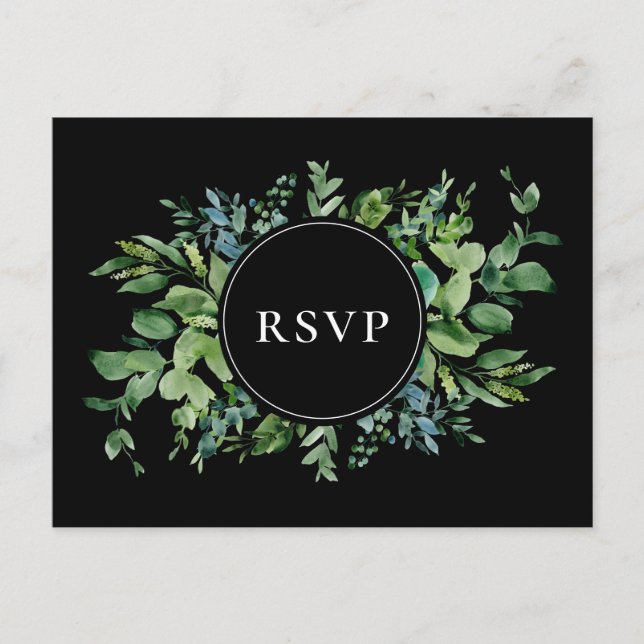 Invitation Carte Postale Moderne Verdure Noir Mariage RSVP Demande de chans (Devant)