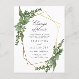 Invitation Carte Postale Modification Des Plans   Gold Botanical Greenery M