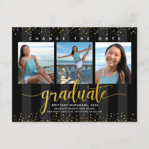 Invitation Carte Postale Modifier la date noir de graduation en or photo mo