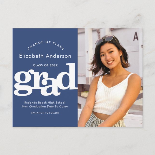 Invitation Carte Postale Modifier les plans de graduation photo marine hard (Devant)