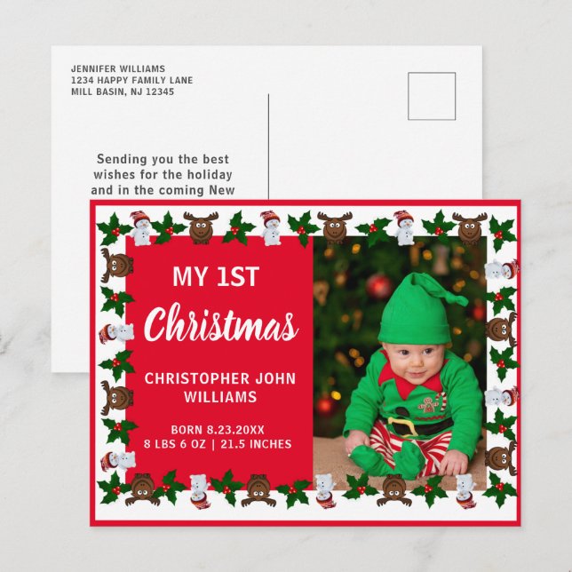 Invitation Carte Postale Mon 1er Noël Nouvel Enfant Photo Holiday (Devant / Derrière)