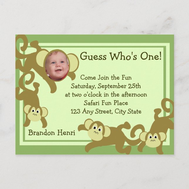Invitation Carte Postale Mon petit singe/ Photo (Devant)