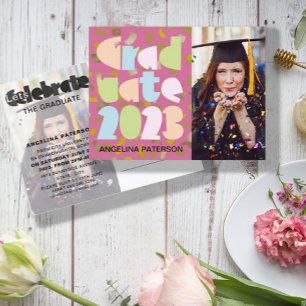 Invitation Carte Postale Mondern Pastel Graduation Photo Confetti Party