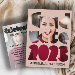 Invitation Carte Postale Mondern Simple Graduation Photo Rose Gold