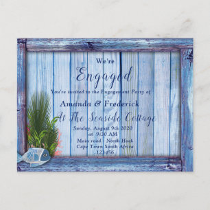 Invitation Carte Postale Mondes sous-marins & texture Blue-wood Engagement