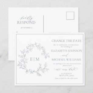 Invitation Carte Postale Monogramme De Cimier Feuilleté Bleu Dusty Modifier