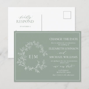Invitation Carte Postale Monogramme De Cimier Vert Sage Modifier La Date Da