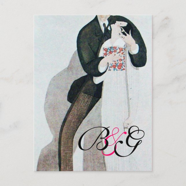 INVITATION CARTE POSTALE MONOGRAMME DE MARIAGE ROMANTIQUE ET DE GROUPE (Devant)