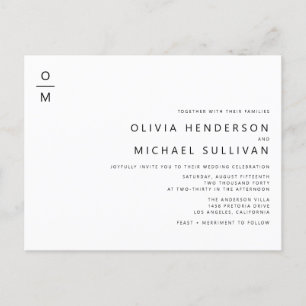 Invitation Carte Postale Monogramme minimaliste noir Mariage de code QR
