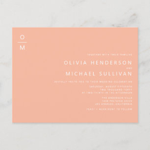 Invitation Carte Postale Monogramme minimaliste Peach QR Code Mariage