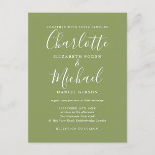 Invitation Carte Postale Moss Green Elegant Mariage de script moderne