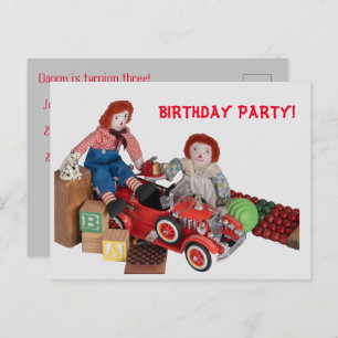Invitation Carte Postale Moteur d'incendie pour enfants Raggedy Ann Andy fê