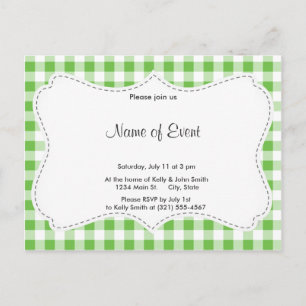 Invitation Carte Postale Motif À damiers vert
