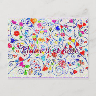 Invitation Carte Postale Motif de tourbillon floral coloré dessiné à la mai