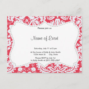 Invitation Carte Postale Motif rouge à la mode de damassé