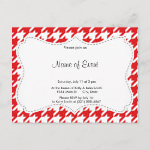 Invitation Carte Postale Motif rouge et blanc de pied-de-poule