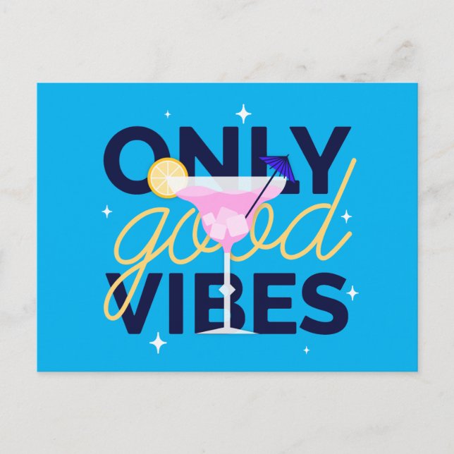 Invitation Carte Postale Motivationnel seulement bonnes vibrations cocktail (Devant)