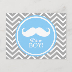 Invitation Carte Postale Moustache chevron bébé douche