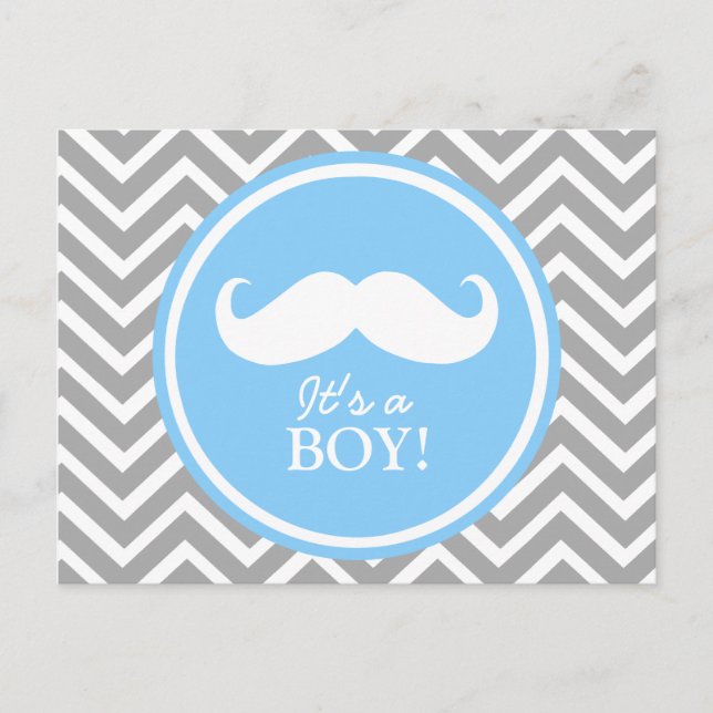 Invitation Carte Postale Moustache chevron bébé douche (Devant)