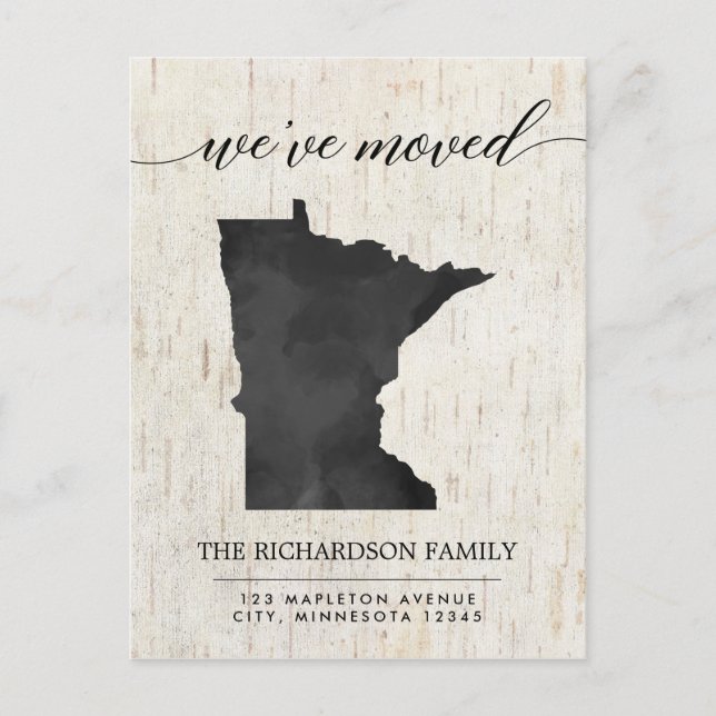 Invitation Carte Postale Moving faire-part, Minnesota état rustique (Devant)