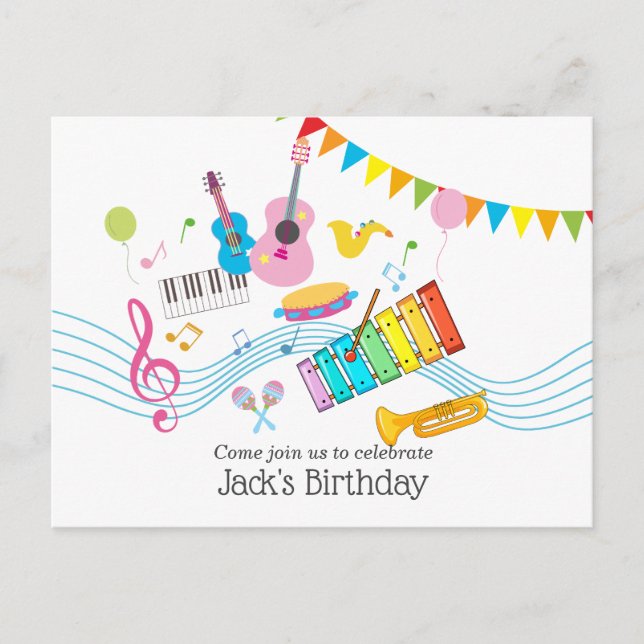 Invitation Carte Postale musique, instruments de musique tambour enfants ch (Devant)