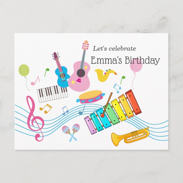 Invitation Carte Postale musique, instruments de musique tambour enfants ch (Devant)