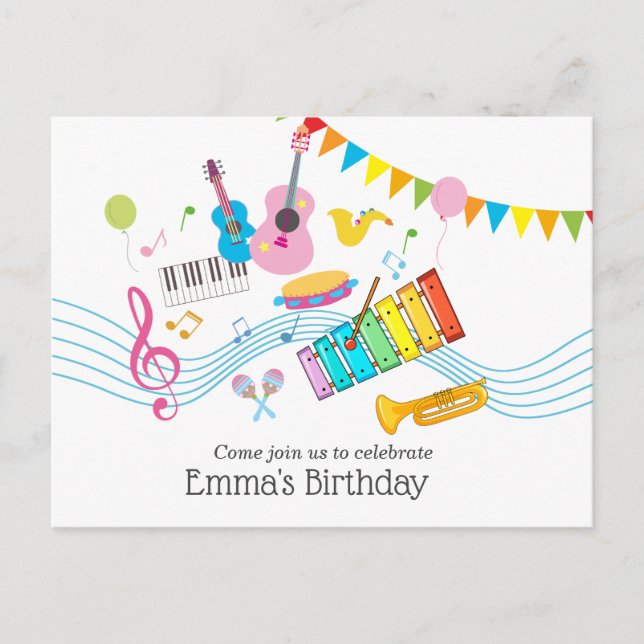 Invitation Carte Postale musique, instruments de musique tambour enfants ch (Devant)