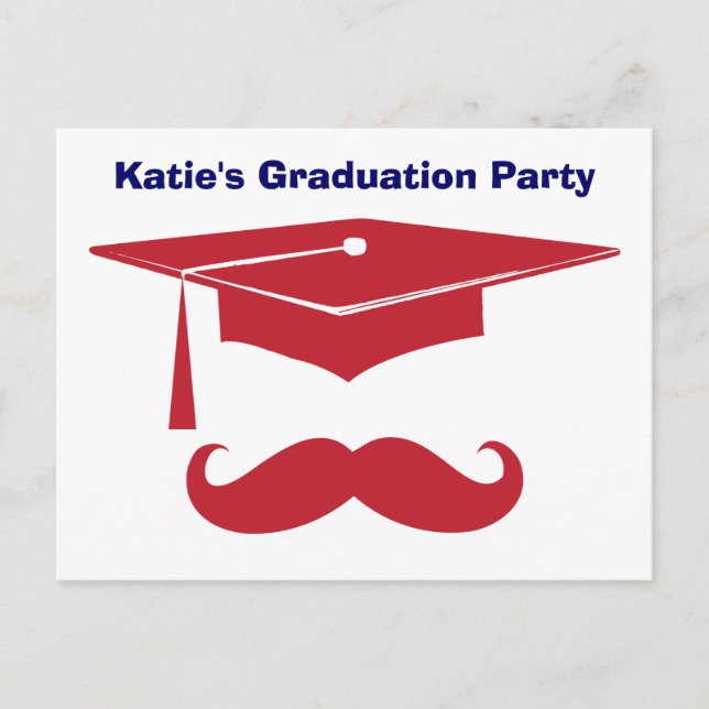 Invitation Carte Postale Mustache rouge graduation (Devant)