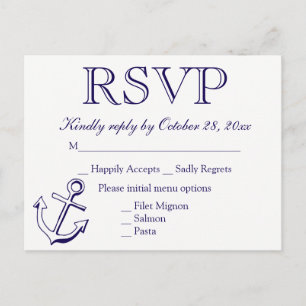 Invitation Carte Postale Nautique RSVP Marine Ancre bleue