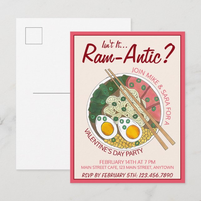 Invitation Carte Postale N'est-ce pas romantique Ramen de la Saint-Valentin (Devant / Derrière)