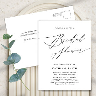 Invitation Carte Postale Neutre Blanc Élégant Script Fête des mariées moder