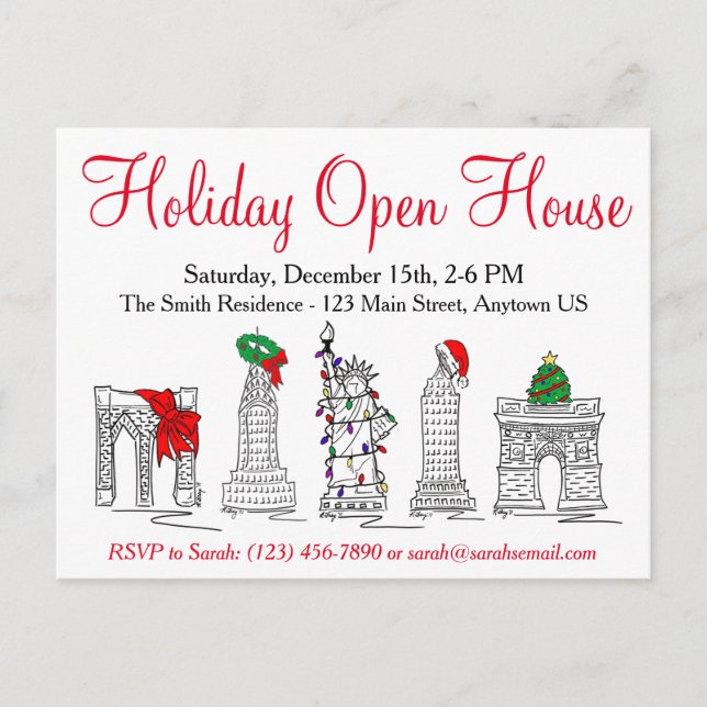 Invitation Carte Postale New York City NYC Points de repère Noël (Devant)