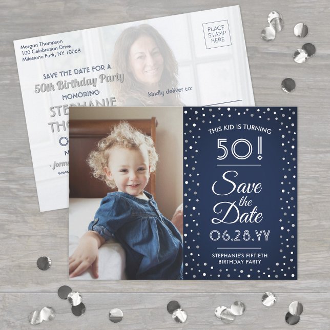 Invitation Carte Postale N'IMPORTE QUEL Anniversaire 2 Photo Marine Bleu Bl (Créateur téléchargé)