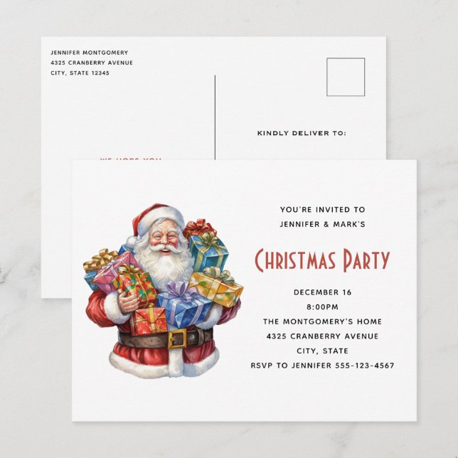 Invitation Carte Postale Noël classique de Jolly Santa Claus (Devant / Derrière)