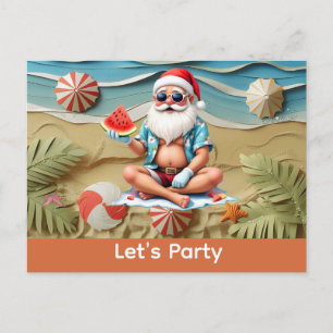Invitation Carte Postale Noël en juillet avec PAPIER D'EMBALLAGE SANTA CLAU