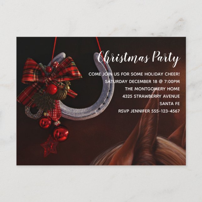 Invitation Carte Postale Noël équestre Hanging Horseshoe (Devant)
