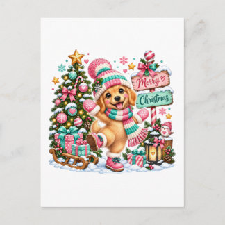 Invitation Carte Postale Noël Golden Retriever