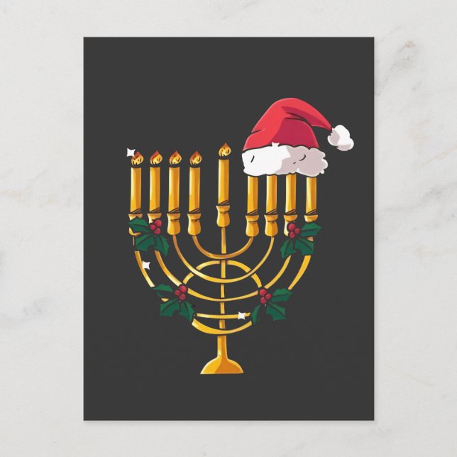Invitation Carte Postale Noël Hanoukka Juif Père Noël Menorah (Devant)