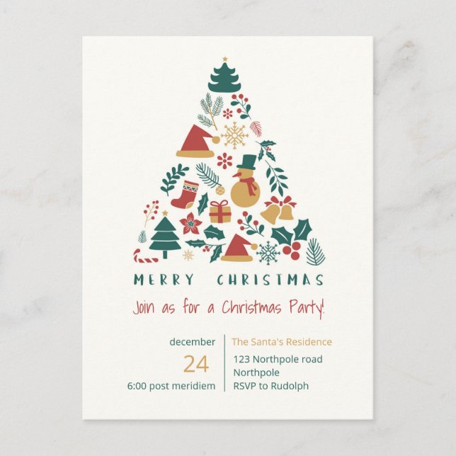 Invitation Carte Postale Noël Joyeux hiver décembre (Devant)